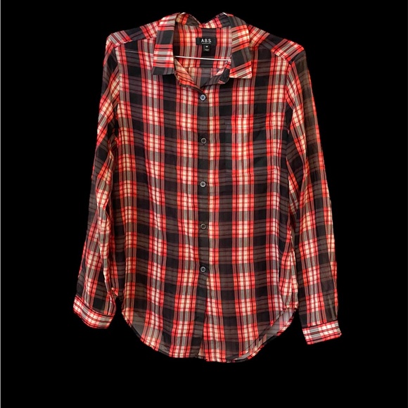 Chiffon plaid button front shirt - Picture 1 of 4
